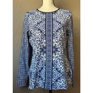 Lands End Women's Beach Swimwear Top Rash Guard Long Sleeves Black Medium 10-12